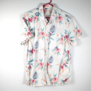 American Eagle Large Mens Short Sleeve Button Up Floral Flex Cotton Shirt